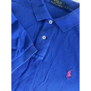 Polo Ralph Lauren Mens Large Blue Short Sleeve Pique Polo Shirt Pink Pony Logo
